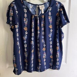 St. John's Bay Navy Floral Blouse Size PXL